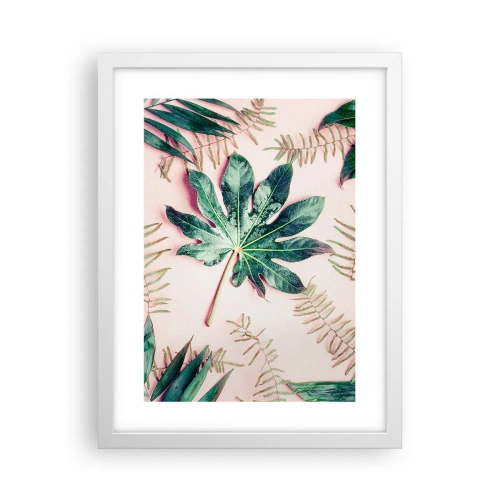 Affiche dans un cadre blanc - Poster - Étude de verdure sur fond rose - 30x40 cm