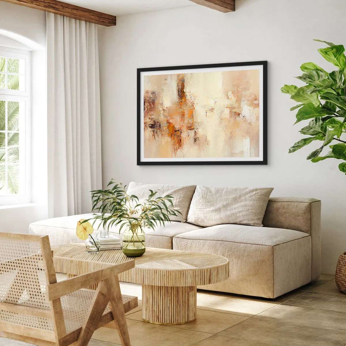 Affiche dans un cadre noir - Poster - Une composition abstraite dans des tons chauds de jaune et de marron. - 100x70cm - Âme de l'ambre - Décoration murale moderne pour le salon et la chambre ARTTOR