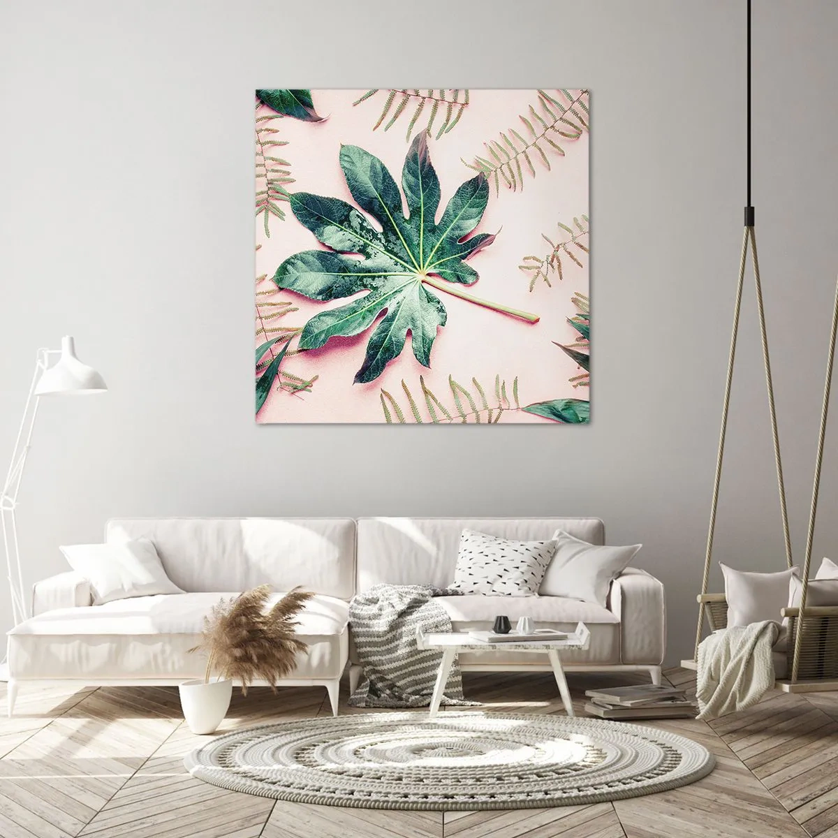 Impression sur toile - Image sur toile - Étude de verdure sur fond rose - 40x40 cm