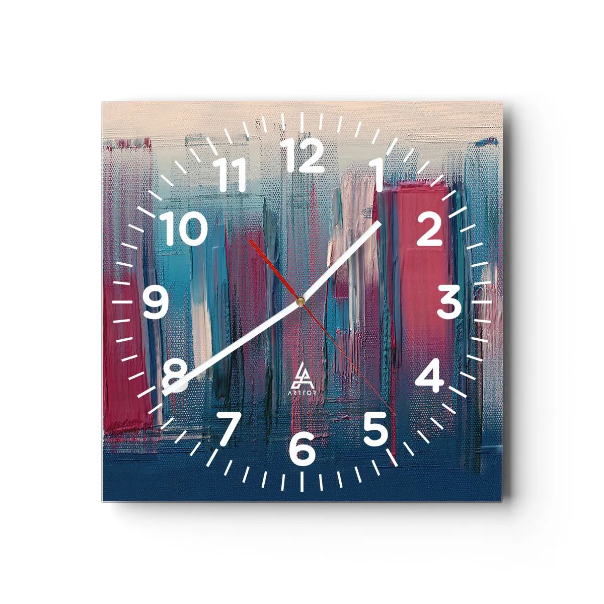 Horloge murale - Pendule murale - Composition verticale en bleu et rouge - 30x30 cm