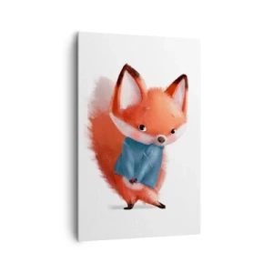 Impression sur toile - Image sur toile - Un renard mignon dans un costume bleu - 80x120cm - Est-ce que ça me va? - Décoration murale moderne pour le salon et la chambre ARTTOR