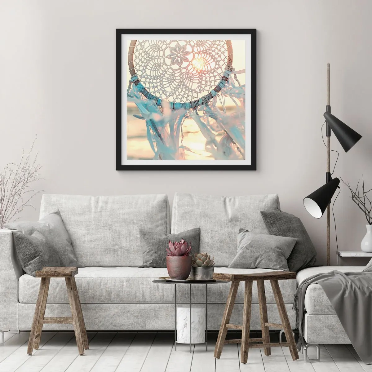 Affiche dans un cadre noir - Poster - Totem en dentelle - 60x60 cm