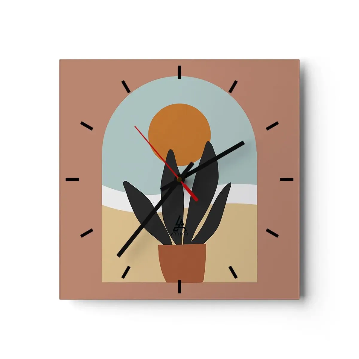 Horloge murale - Pendule murale - Une plante noire dans un pot contre le soleil - 30x30cm - Petits bonheurs - Décoration murale moderne pour le salon et la chambre ARTTOR