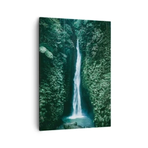 Impression sur toile - Image sur toile - Une cascade entourée d'une végétation tropicale dense - 50x70cm - Fontaine tropicale - Décoration murale moderne pour le salon et la chambre ARTTOR