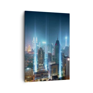 Impression sur toile - Image sur toile - Une ville moderne la nuit avec des accents d'éclairage futuristes. - 50x70cm - À Berlin au paradis - Décoration murale moderne pour le salon et la chambre ARTTOR