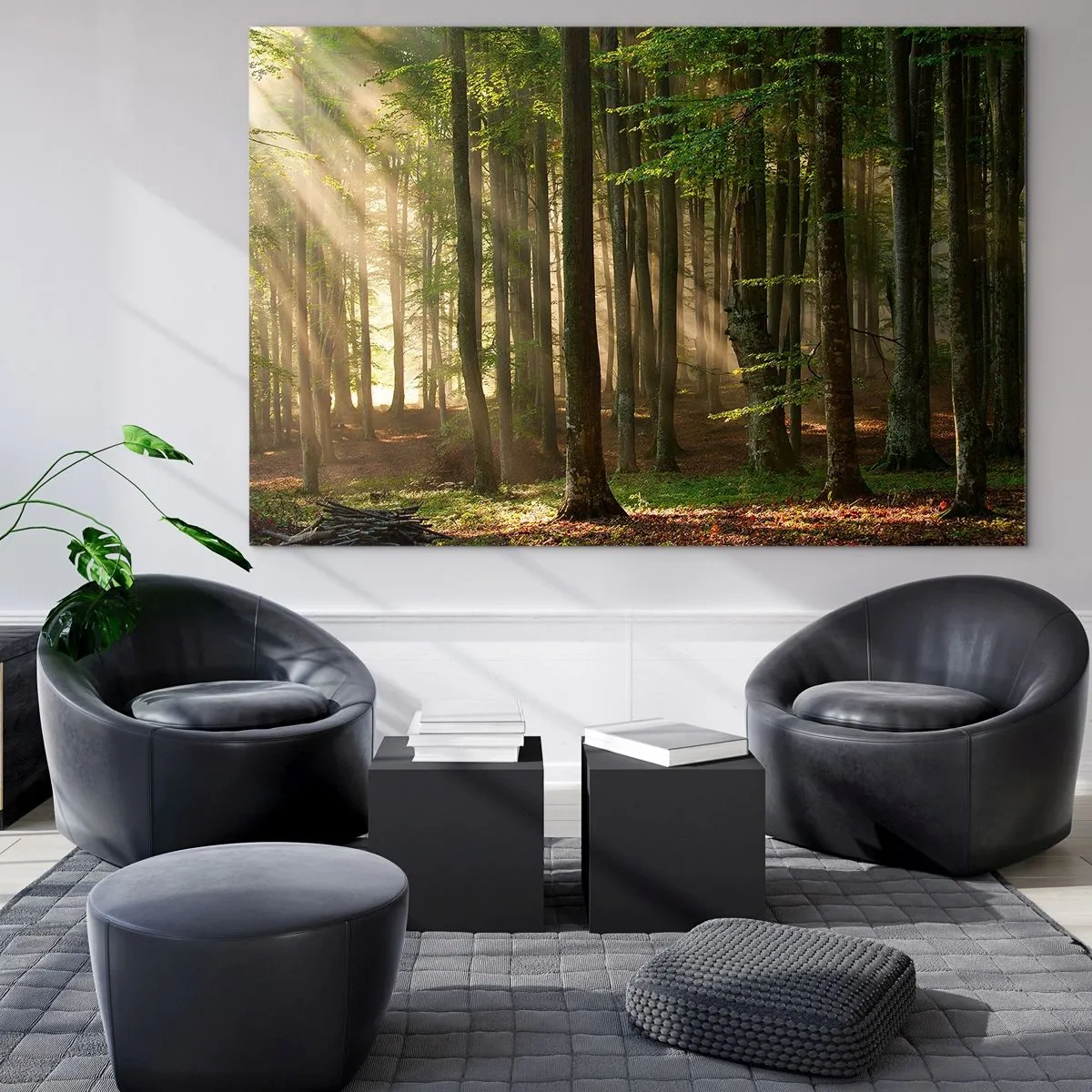 Impression sur verre - Image sur verre - Les rayons du soleil brillent à travers les arbres de la forêt - 120x80cm - Rayon d'un matin de printemps - Décoration murale moderne pour le salon et la chambre ARTTOR