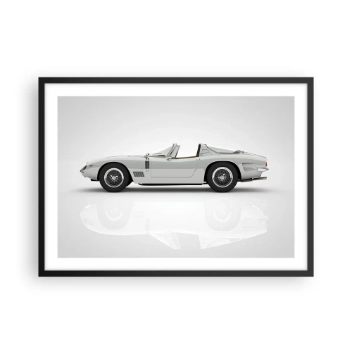 Affiche dans un cadre noir - Poster - Cabriolet blanc classique sur fond clair - 70x50cm - Promesse de plaisir - Décoration murale moderne pour le salon et la chambre ARTTOR