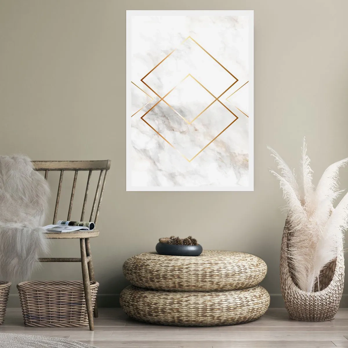 Affiche - Poster - Géométrie en lignes dorées sur fond de marbre - 50x70cm - Vue à l'infini - Décoration murale moderne pour le salon et la chambre ARTTOR