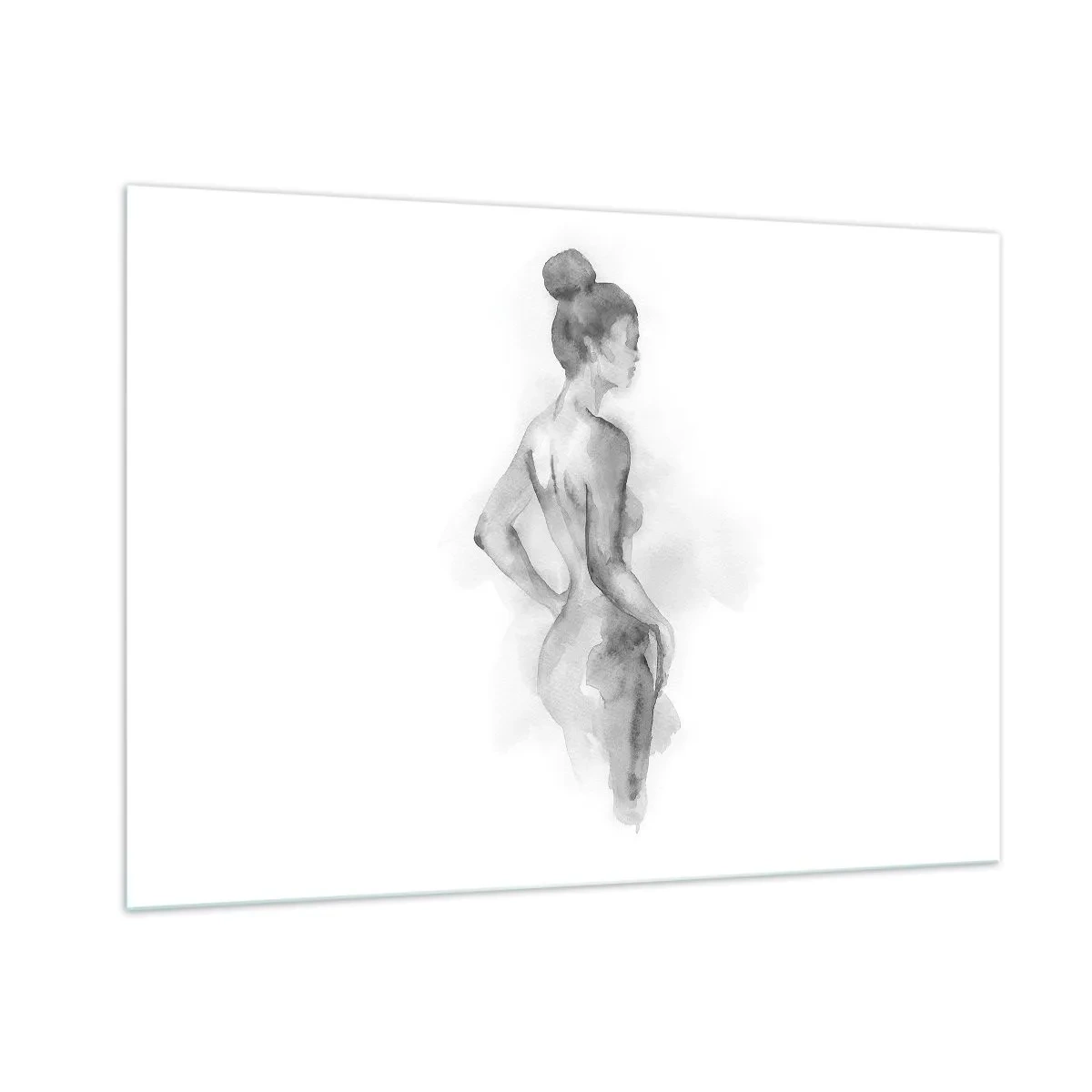 Impression sur verre - Image sur verre - Une silhouette féminine subtile peinte à l'aquarelle sur fond blanc - 100x70cm - Belle comme une peinture - Décoration murale moderne pour le salon et la chambre ARTTOR