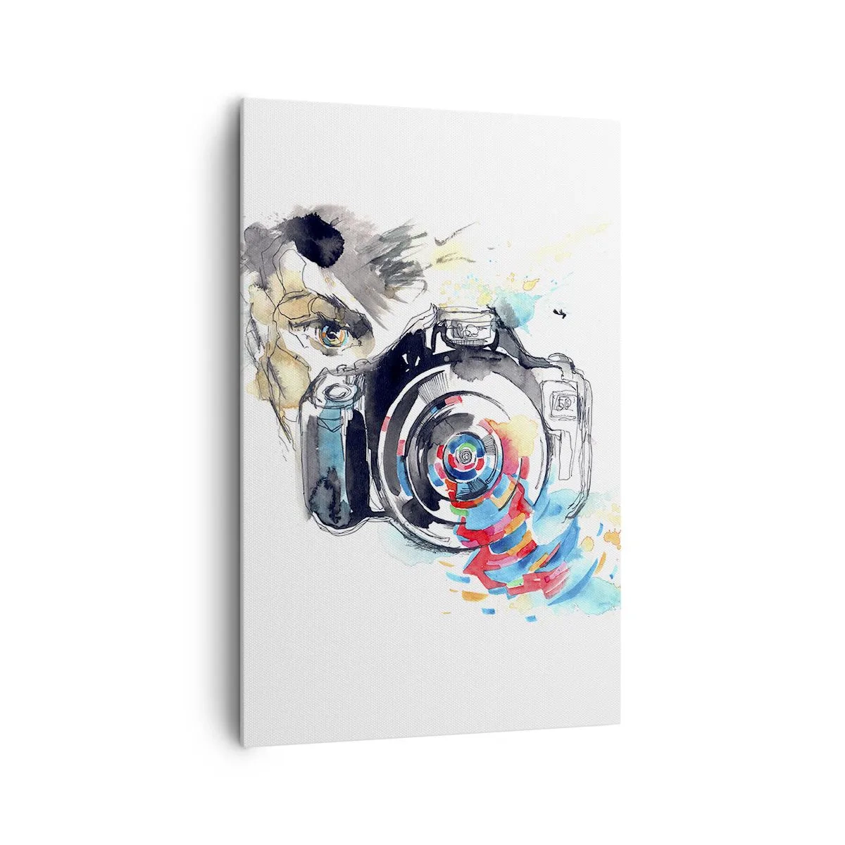 Impression sur toile - Image sur toile - Appareil photo aquarelle avec des détails colorés - 80x120cm - Dans l'oeil de l'objectif - Décoration murale moderne pour le salon et la chambre ARTTOR