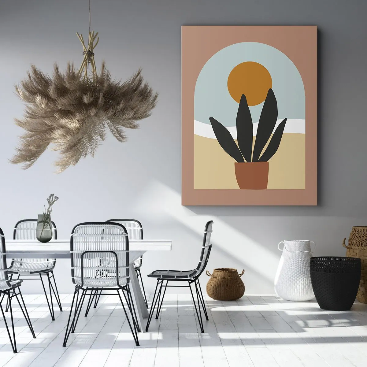 Impression sur toile - Image sur toile - Une plante noire dans un pot contre le soleil - 50x70cm - Petits bonheurs - Décoration murale moderne pour le salon et la chambre ARTTOR