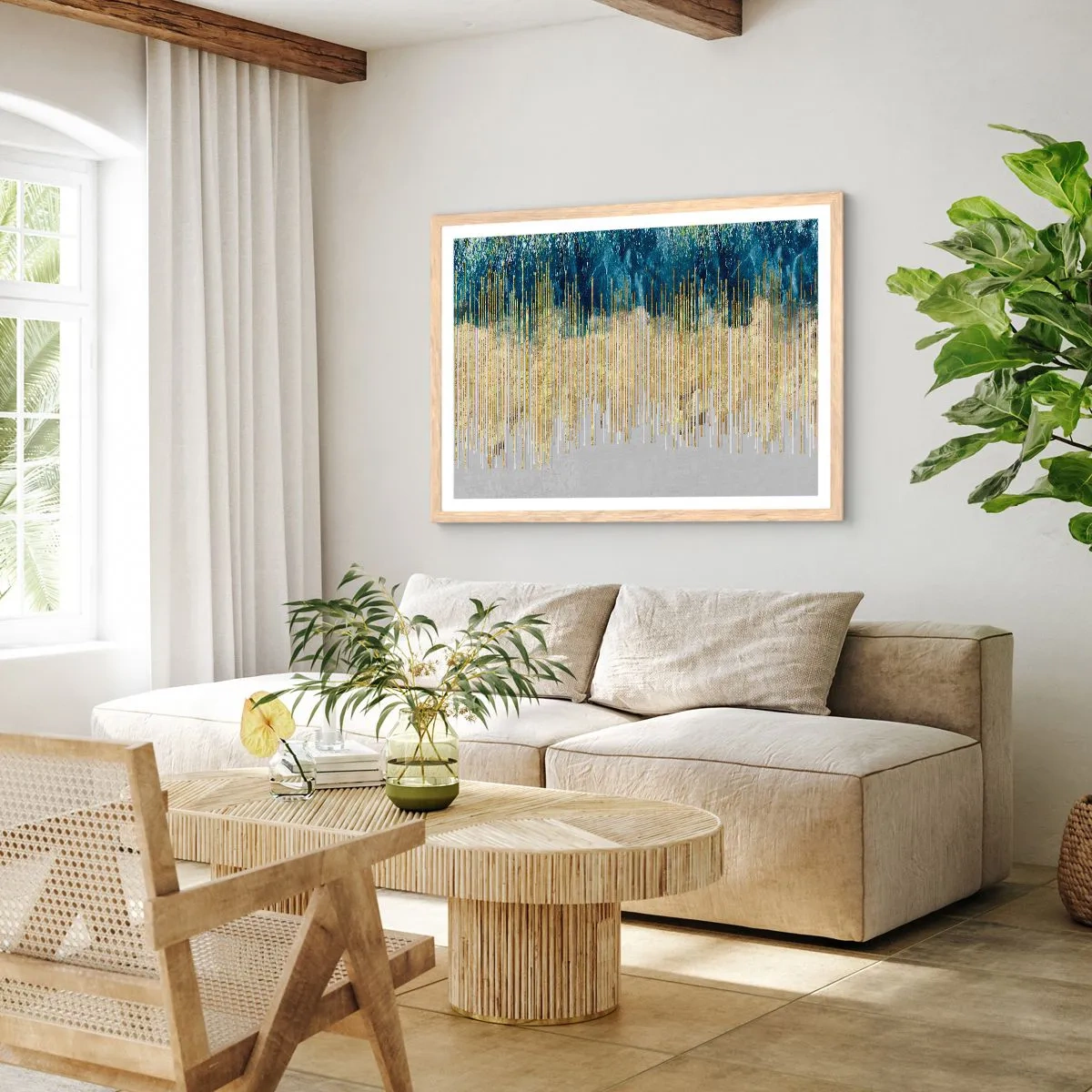 Affiche dans un chêne clair - Poster - Bordure dorée - 50x40 cm