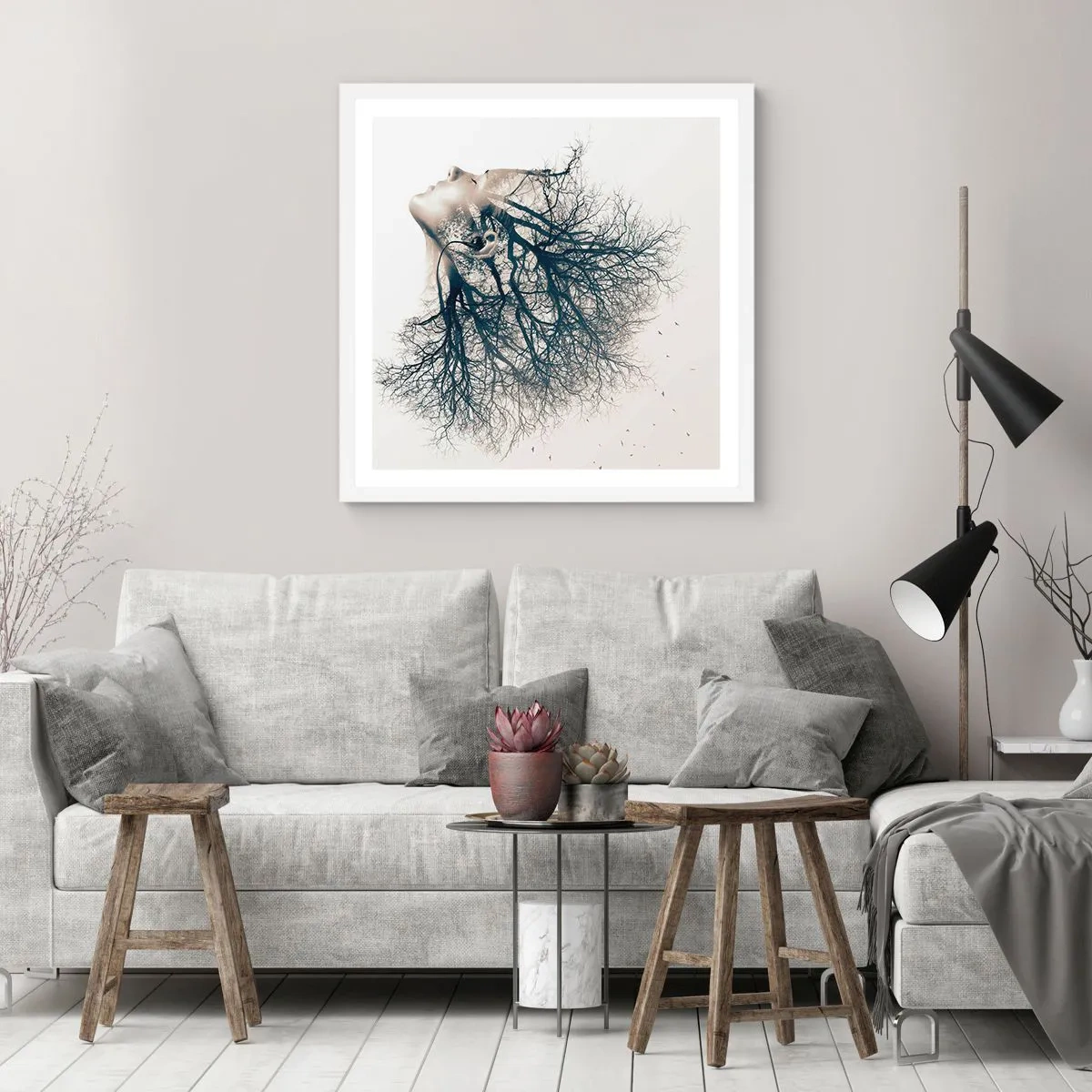 Affiche dans un cadre blanc - Poster - Écouter le murmure des arbres - 50x50 cm