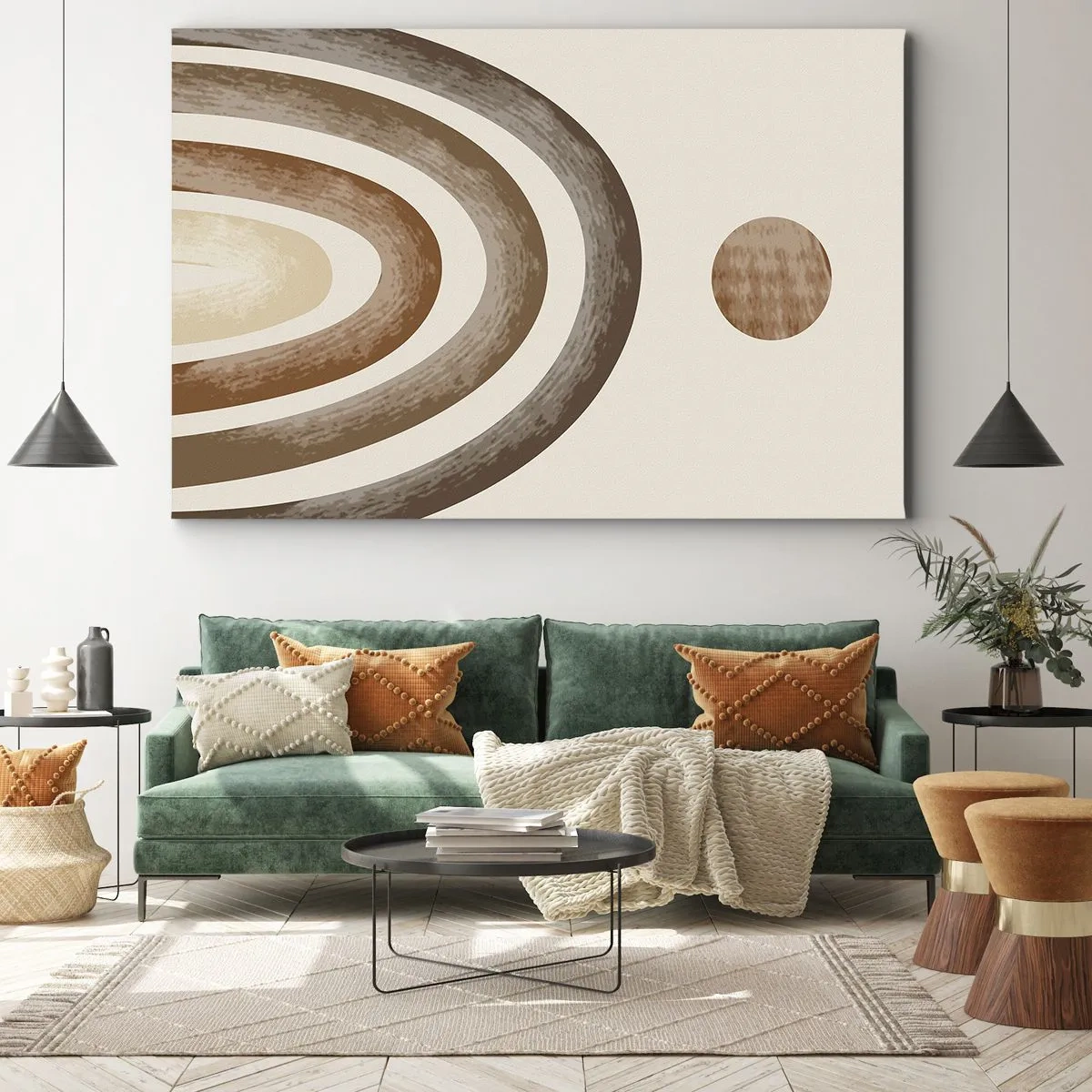 Impression sur toile - Image sur toile - Motif planétaire géométrique dans les tons de marron - 100x70cm - Dans une galaxie lointaine - Décoration murale moderne pour le salon et la chambre ARTTOR