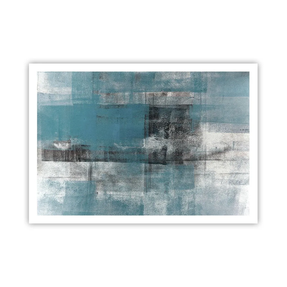 Affiche - Poster - Une composition abstraite dans des tons de bleu avec texture et couches. - 100x70cm - Eau et air - Décoration murale moderne pour le salon et la chambre ARTTOR