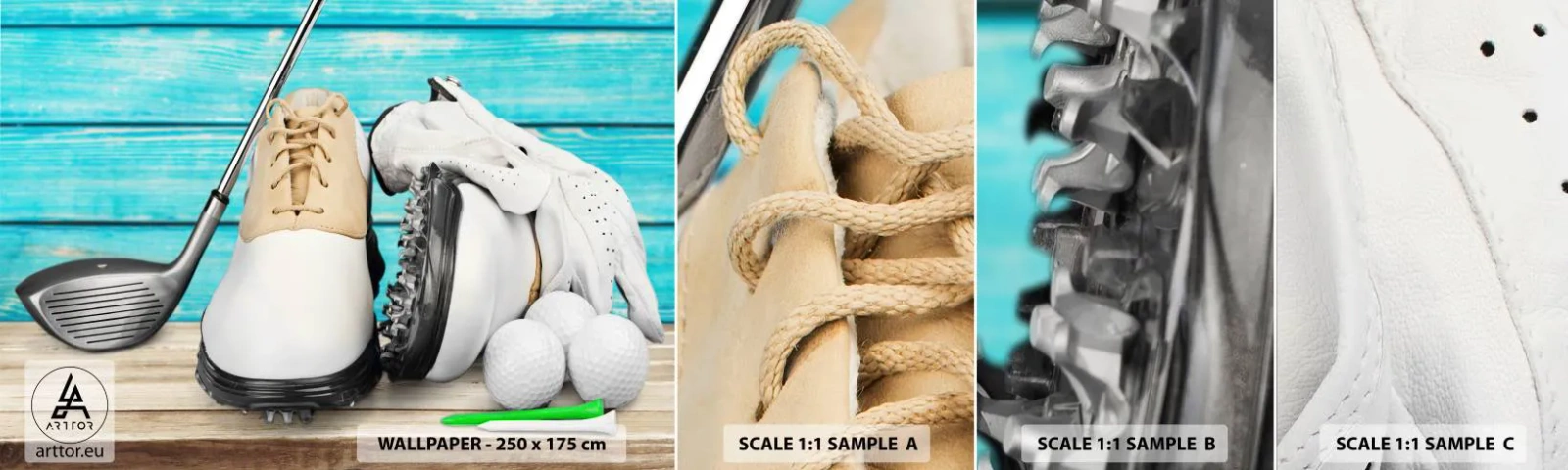 Échantillon de Papier Peint Autocollant Deluxe Sticker - Tout est prêt - Le golf, sport, Chaussures de golfeur - 100x30 cm