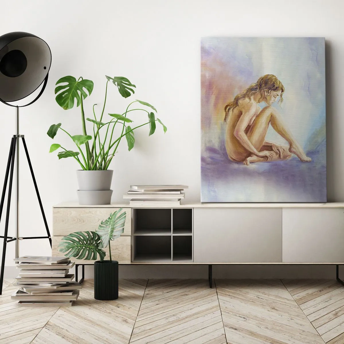 Impression sur toile - Image sur toile - Une délicate figure de femme sur un fond pastel - 70x100cm - Acte de jeunesse - Décoration murale moderne pour le salon et la chambre ARTTOR