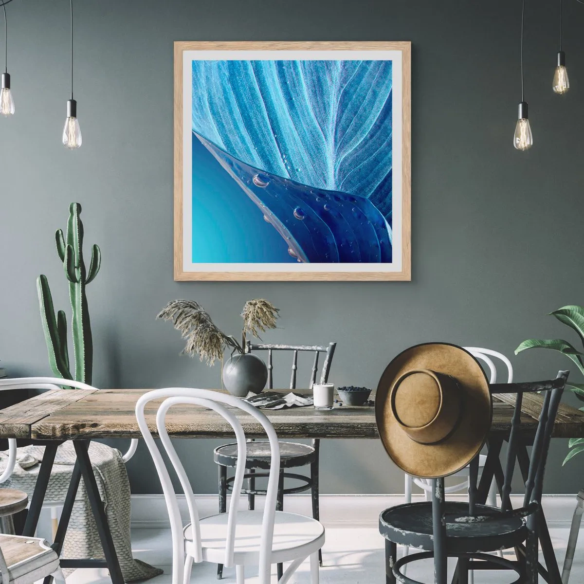 Affiche dans un chêne clair - Poster - Gouttes cachées du bleu - 30x30 cm