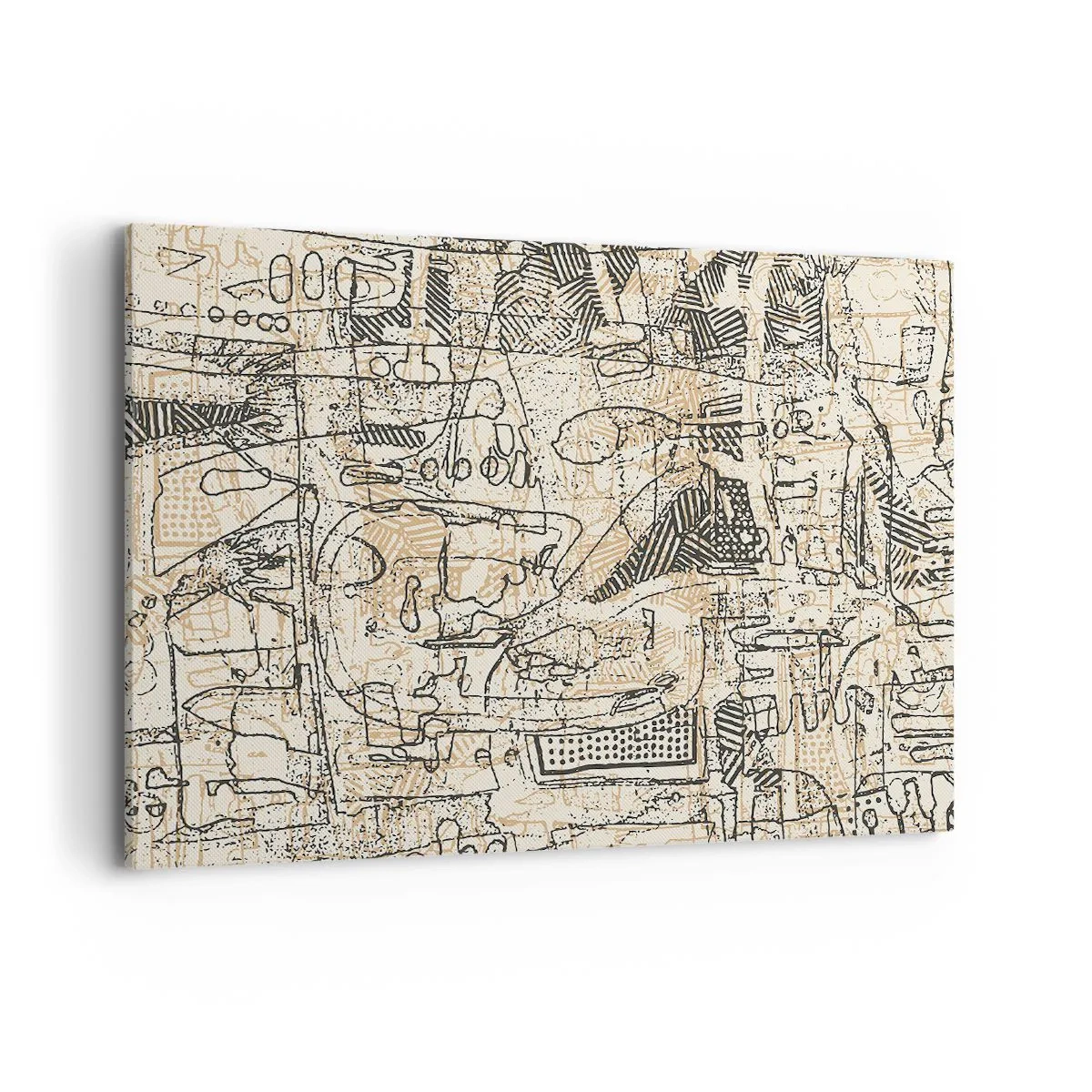 Impression sur toile - Image sur toile - Motifs abstraits et lignes sur fond beige - 100x70cm - Il attend d'être décodé - Décoration murale moderne pour le salon et la chambre ARTTOR