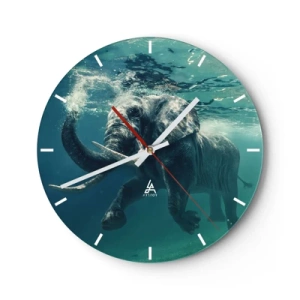 Horloge murale - Pendule murale - Un éléphant nageant sous l'eau dans son environnement naturel - 30x30cm - Tout le monde aime nager - Décoration murale moderne pour le salon, la cuisine et la chambre ARTTOR