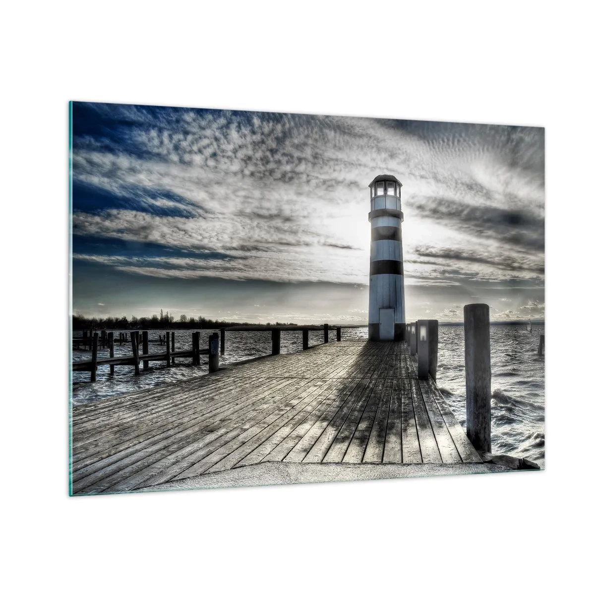 Impression sur verre - Image sur verre - Un phare contre un ciel dramatique - 100x70cm - Marins, je vous attend - Décoration murale moderne pour le salon et la chambre ARTTOR