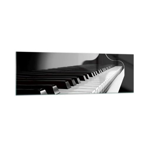 Impression sur verre - Image sur verre - Touches de piano dans une élégante photo en noir et blanc - 160x50cm - Harmonie des formes et des couleurs - Décoration murale moderne pour le salon et la chambre ARTTOR