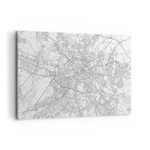 Impression sur toile - Image sur toile - Carte détaillée de la ville en noir et blanc - 120x80cm - Fleur de Berlin - Décoration murale moderne pour le salon et la chambre ARTTOR