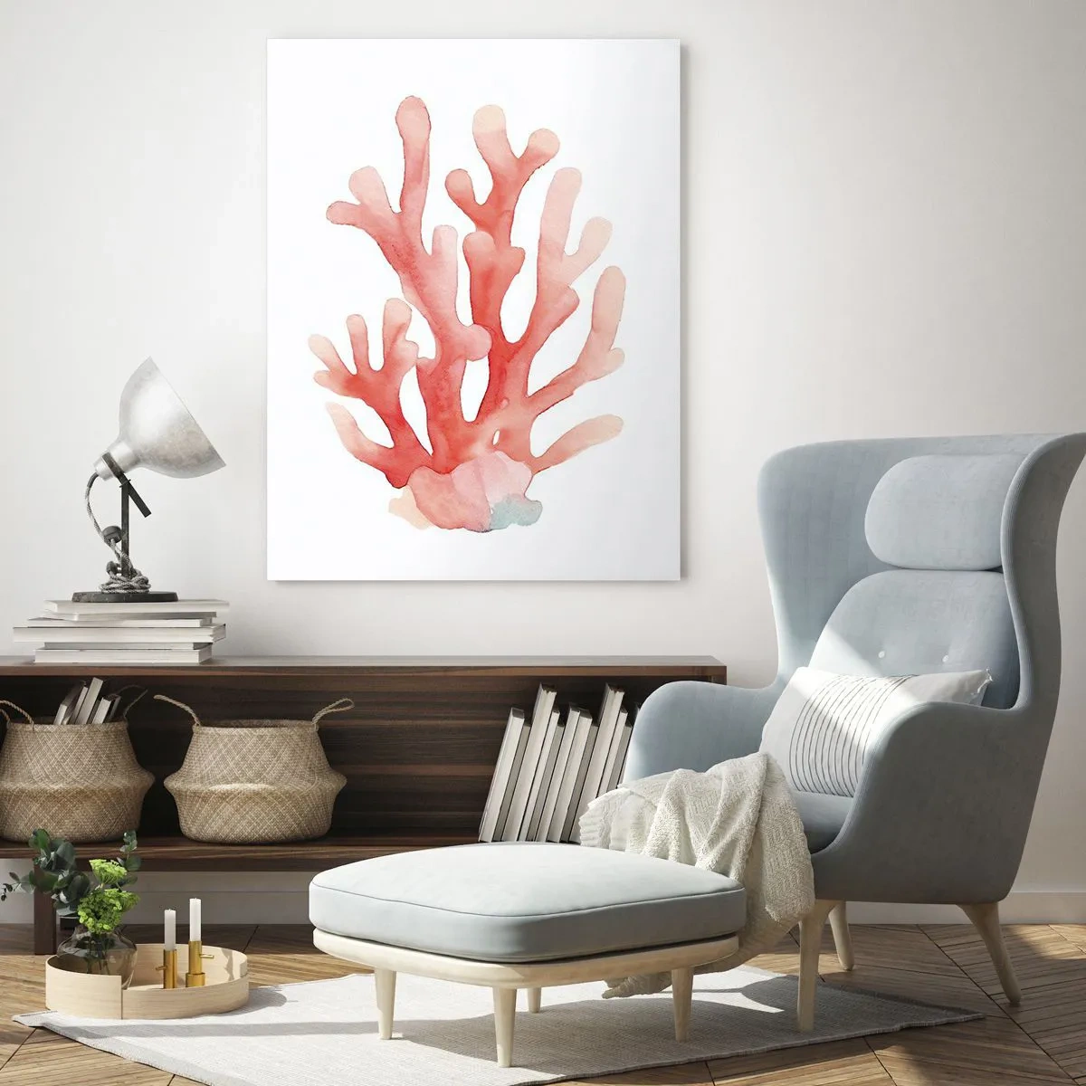 Impression sur verre - Image sur verre - Une illustration subtile de corail dans des tons pastel - 70x100cm - Corail couleur corail - Décoration murale moderne pour le salon et la chambre ARTTOR