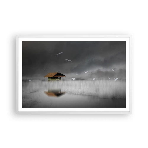 Affiche dans un cadre blanc - Poster - A l'abri de la pluie - 91x61 cm