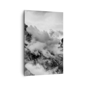 Impression sur toile - Image sur toile - Vue en noir et blanc de montagnes entourées de nuages - 80x120cm - Belle et cruelle - Décoration murale moderne pour le salon et la chambre ARTTOR