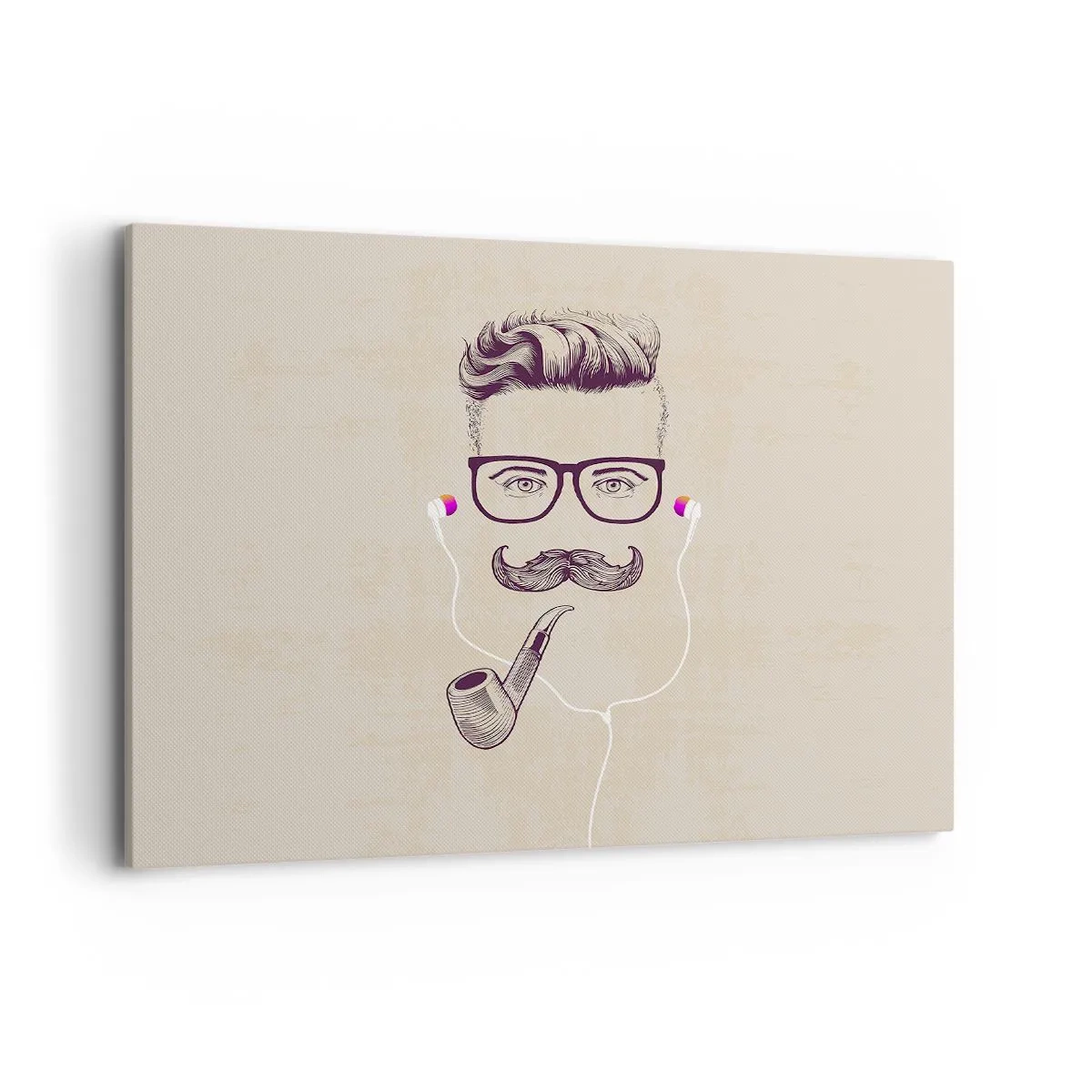 Impression sur toile - Image sur toile - Portrait rétro d'un homme avec une pipe, des écouteurs et des lunettes - 100x70cm - Un vrai homme? - Décoration murale moderne pour le salon et la chambre ARTTOR