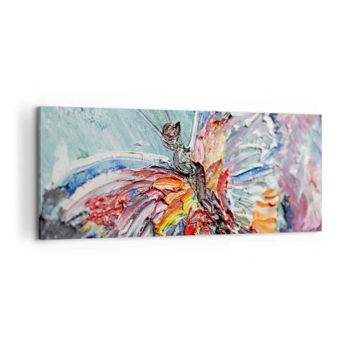 Impression sur toile - Image sur toile - Papillon coloré en pâte sur fond pastel - 120x50cm - Peint par nature - Décoration murale moderne pour le salon et la chambre ARTTOR