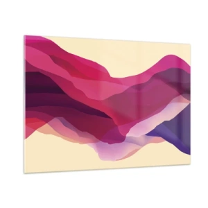 Impression sur verre - Image sur verre - Vagues abstraites dans des tons violets et roses sur un fond clair - 100x70cm - Vagues pourpre - Décoration murale moderne pour le salon et la chambre ARTTOR
