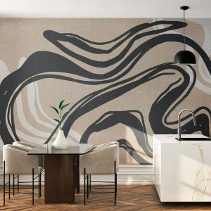 Papier Peint Photo Premium Sand - Lignes expressives noires sur fond beige - 100x70cm - Expression multipliée - Décoration murale moderne pour le salon et la chambre ARTTOR