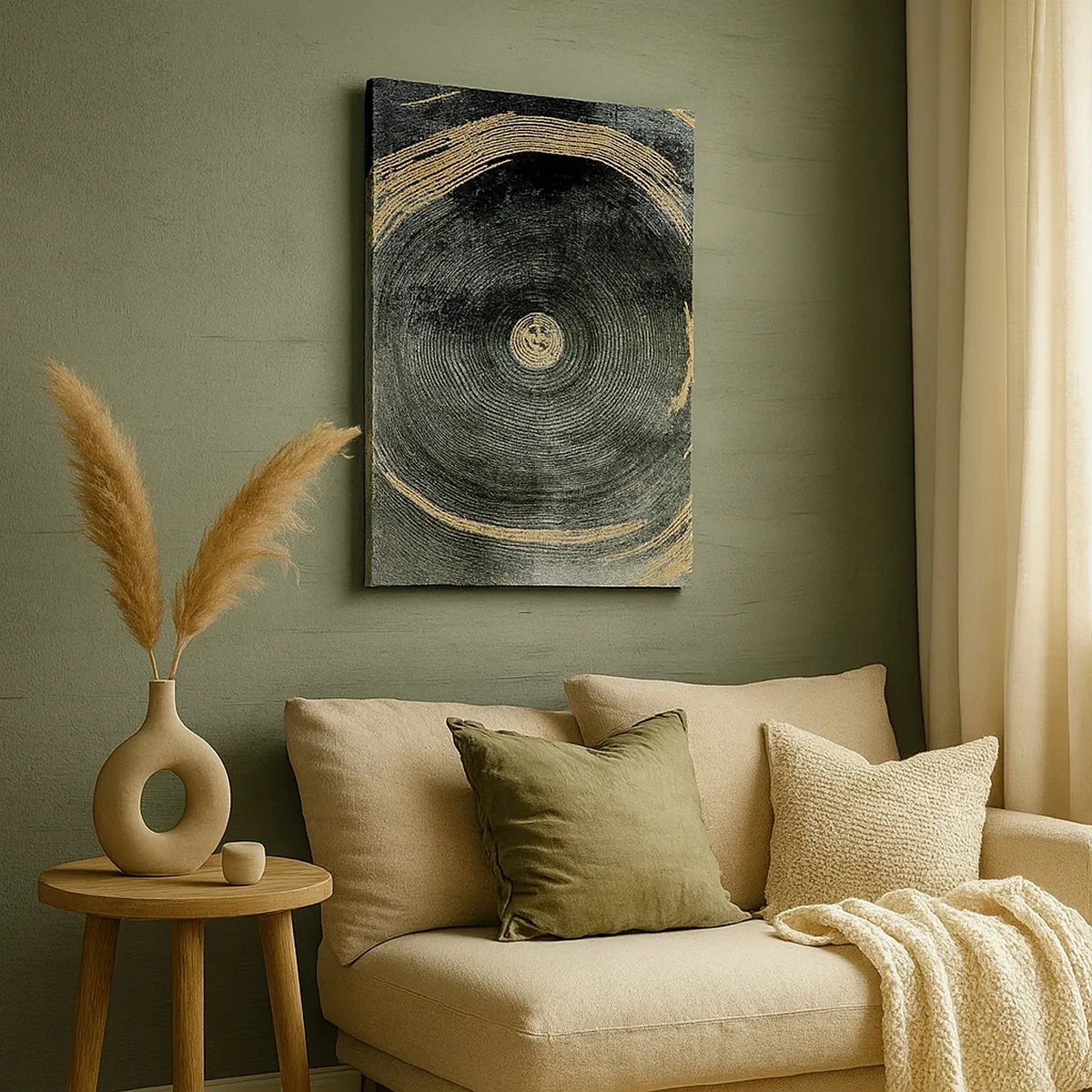 Impression sur toile - Image sur toile - Cercles concentriques avec des accents dorés - 50x70cm - Changement et persistance - Décoration murale moderne pour le salon et la chambre ARTTOR