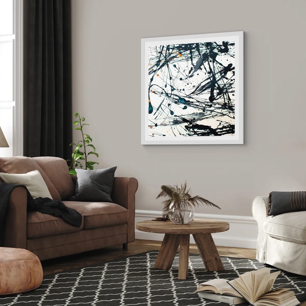 Affiche dans un cadre blanc - Poster - Abstraction expressionniste - 60x60 cm
