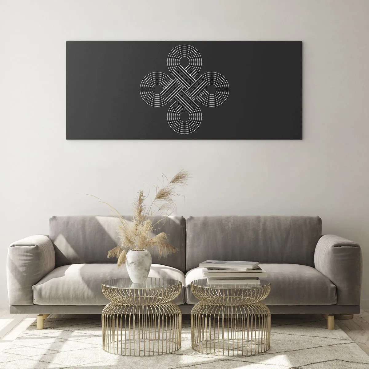 Impression sur verre - Image sur verre - Motif celtique dans un style minimaliste sur fond noir - 140x50cm - Dans l'âme celtique - Décoration murale moderne pour le salon et la chambre ARTTOR