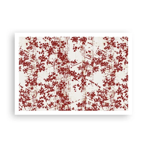 Affiche - Poster - Fleurs rouges sur fond blanc dans un style artistique - 100x70cm - Comme un calicot ancien - Décoration murale moderne pour le salon et la chambre ARTTOR