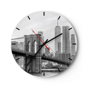 Horloge murale - Pendule murale - Le pont de Brooklyn sur fond de ciel bleu en noir et blanc - 30x30cm - Climat New-Yorkais - Décoration murale moderne pour le salon, la cuisine et la chambre ARTTOR