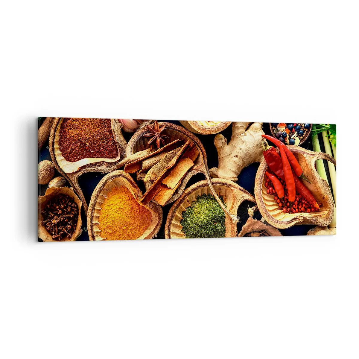 Impression sur toile - Image sur toile - Bols d'épices de différentes couleurs - 140x50cm - Prends ce que tu veux - Décoration murale moderne pour le salon et la chambre ARTTOR