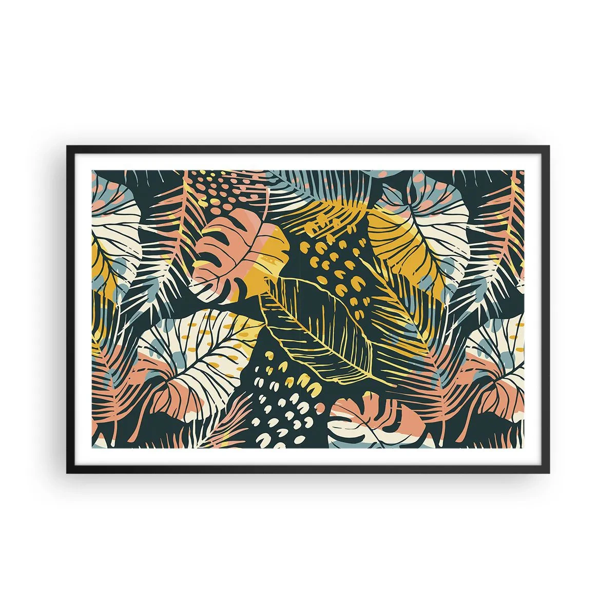 Affiche dans un cadre noir - Poster - Fantaisie feuillue - 91x61 cm