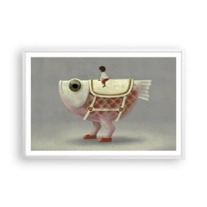 Affiche dans un cadre blanc - Poster - Le cavalier poisson - 91x61 cm