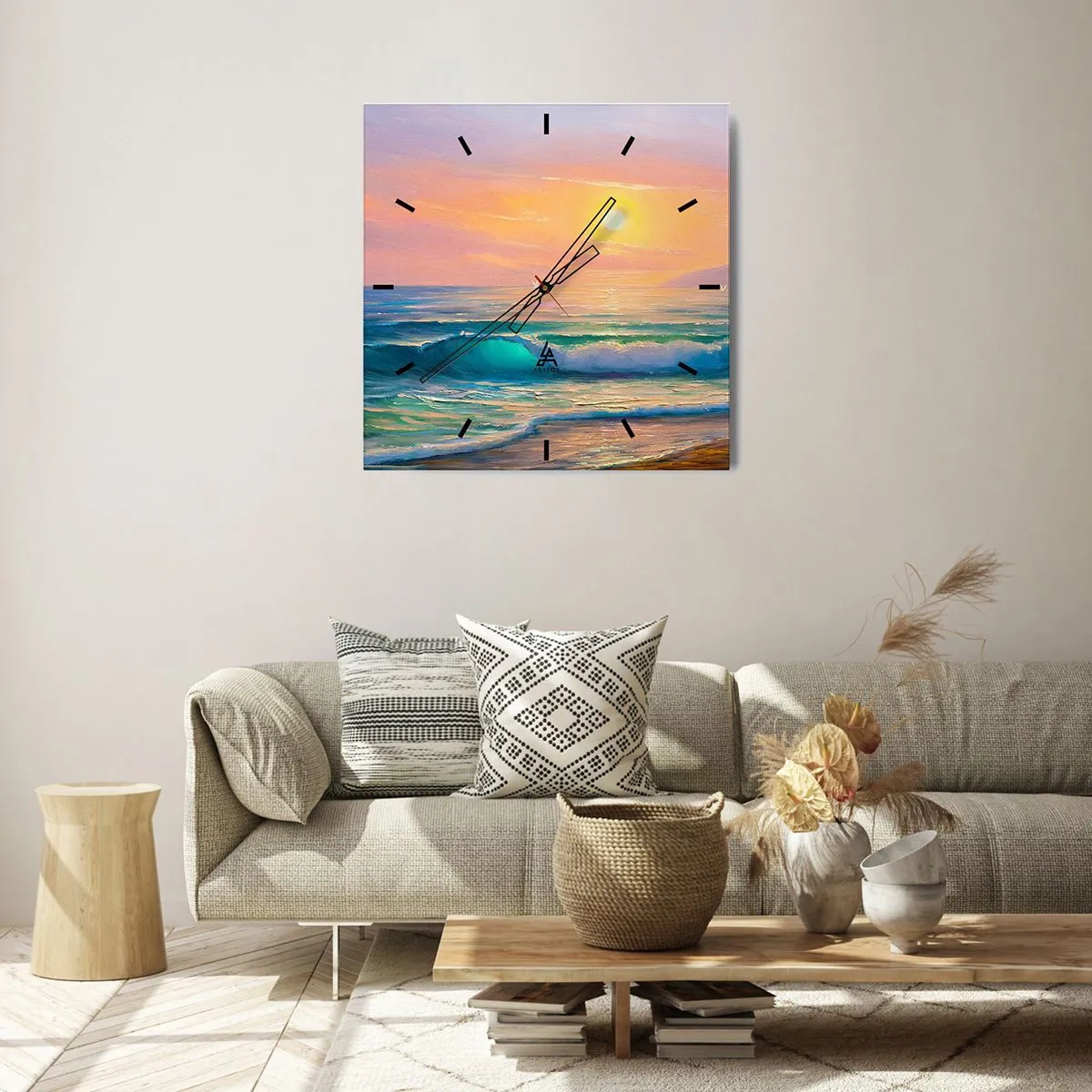 Horloge murale - Pendule murale - Le chant turquoise des vagues - 40x40 cm