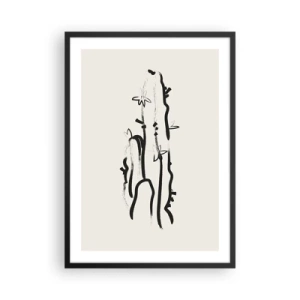 Affiche dans un cadre noir - Poster - Dessin de cactus minimaliste - 50x70cm - Herbe à fleurs - Décoration murale moderne pour le salon et la chambre ARTTOR