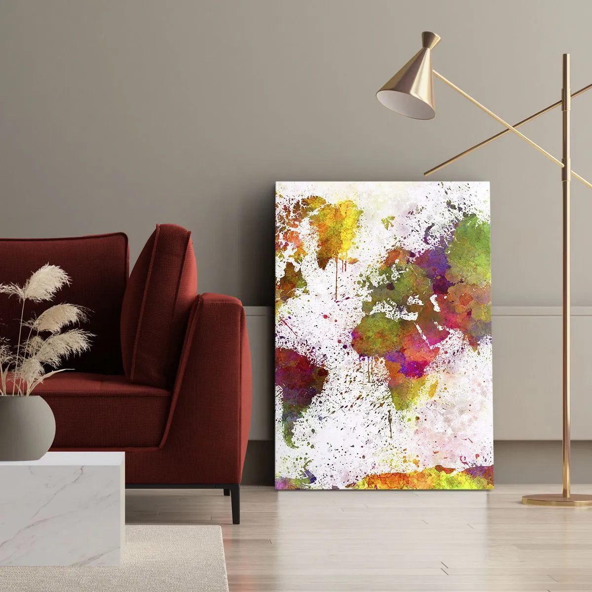 Impression sur toile - Image sur toile - Une carte du monde colorée dans un style abstrait - 50x70cm - D'une certaine manière ça s'est passé de la même façon - Décoration murale moderne pour le salon et la chambre ARTTOR