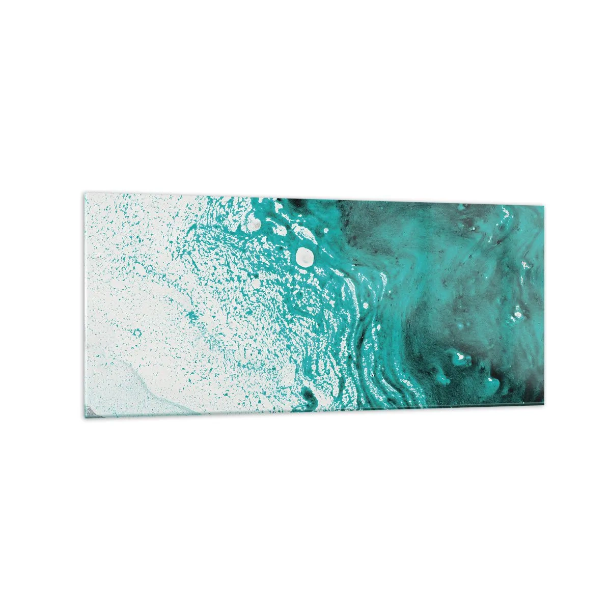Impression sur verre - Image sur verre - Composition abstraite dans des tons turquoise sur fond blanc - 120x50cm - Se fondre dans le bleu et le turquoise - Décoration murale moderne pour le salon et la chambre ARTTOR