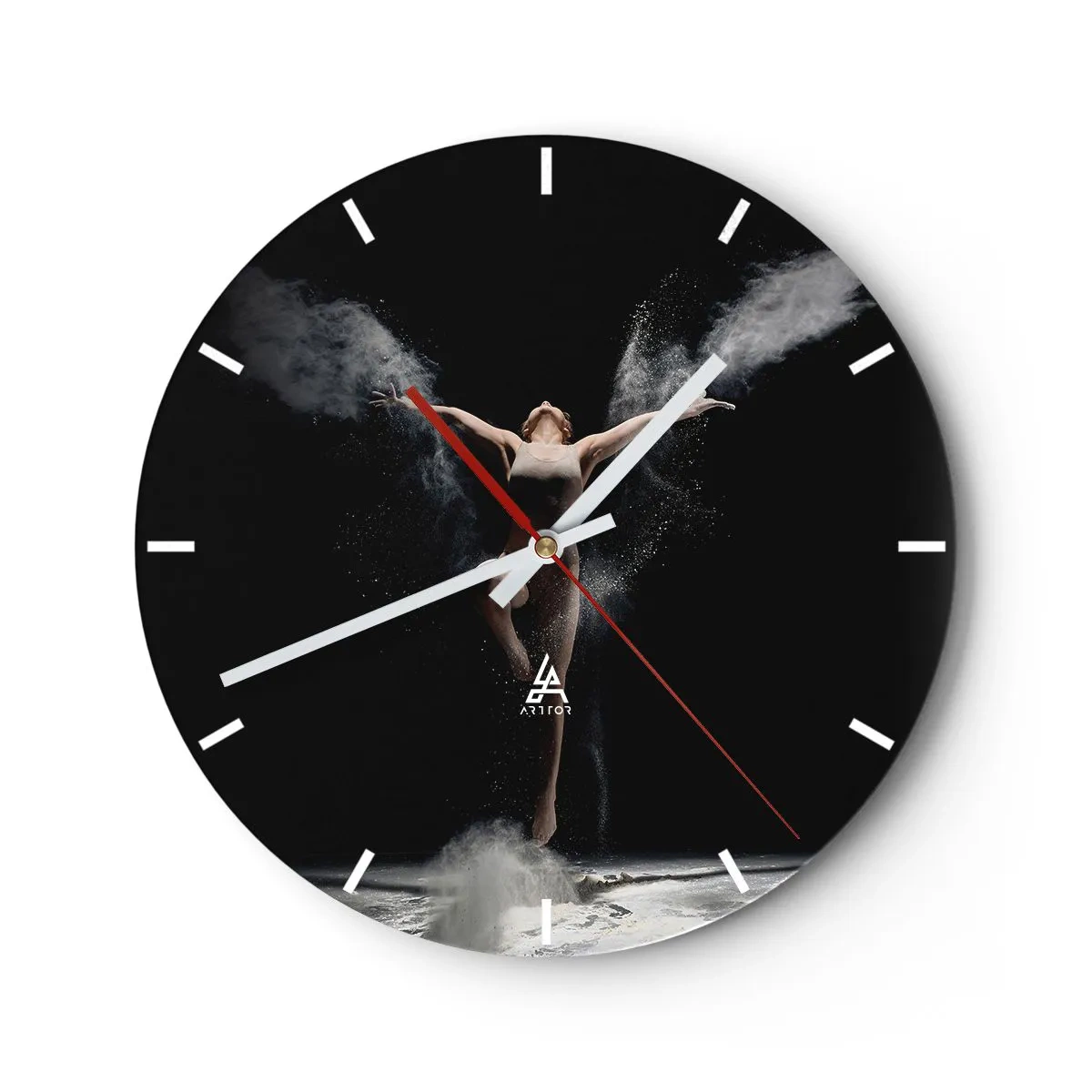 Horloge murale - Pendule murale - Un danseur dans une pose dynamique entouré de nuages de poussière. - 30x30cm - Les elfes existent - Décoration murale moderne pour le salon, la cuisine et la chambre ARTTOR