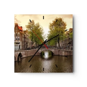 Horloge murale - Pendule murale - Un canal à Amsterdam entouré d'immeubles historiques - 30x30cm - En bateau ou à vélo ? - Décoration murale moderne pour le salon et la chambre ARTTOR