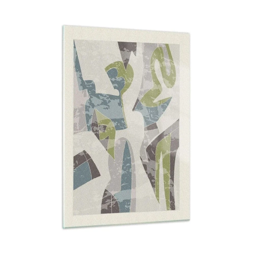 Impression sur verre - Image sur verre - Composition géométrique en vert et gris - 50x70cm - Composition derrière la vitre - Décoration murale moderne pour le salon et la chambre ARTTOR