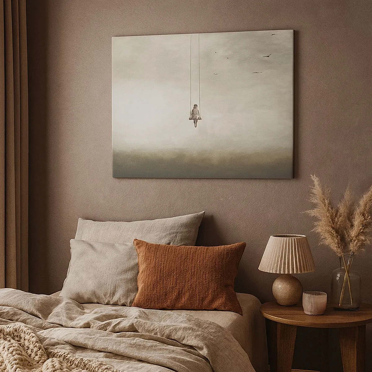 Impression sur toile - Image sur toile - Une figure sur une balançoire suspendue dans l'espace - 70x50cm - Enfant en nous - Décoration murale moderne pour le salon et la chambre ARTTOR